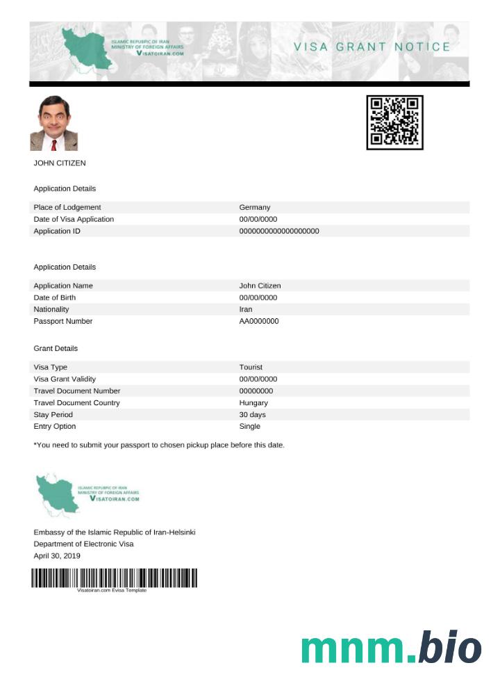 Iran szablon e-visa